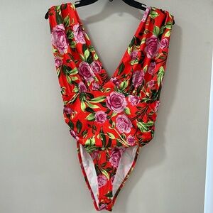 Zara bodysuit top red floral size large
